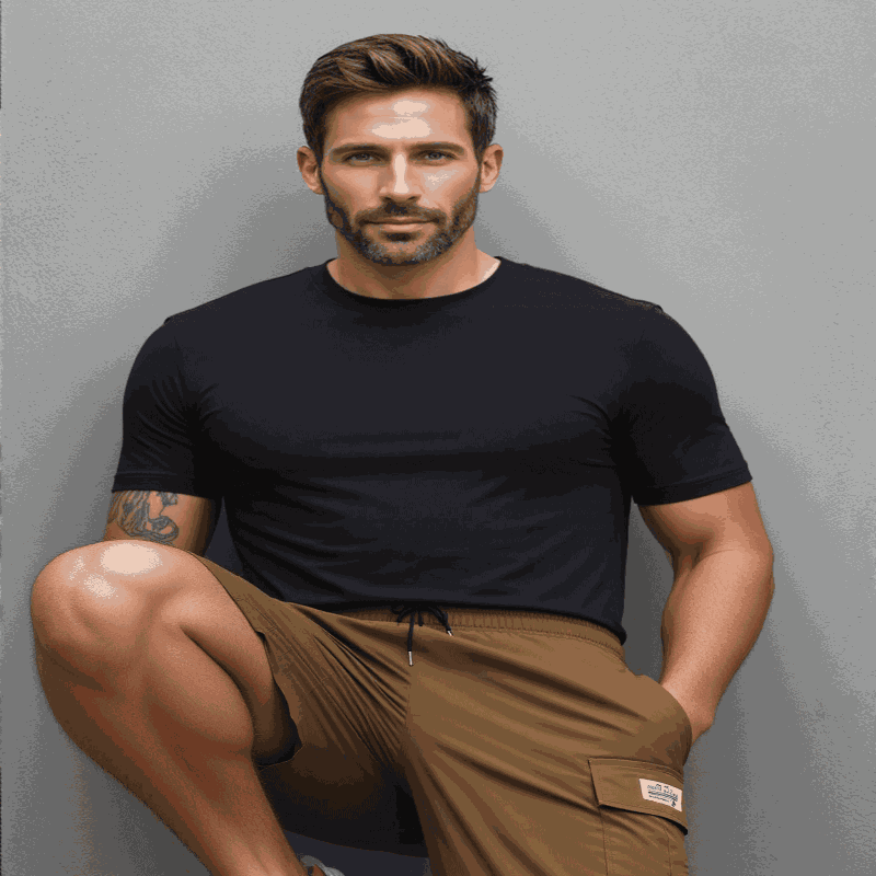 Man In Khaki Cargo Shorts  for Outdoor Work or Hiking