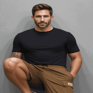 Man In Khaki Cargo Shorts  for Outdoor Work or Hiking