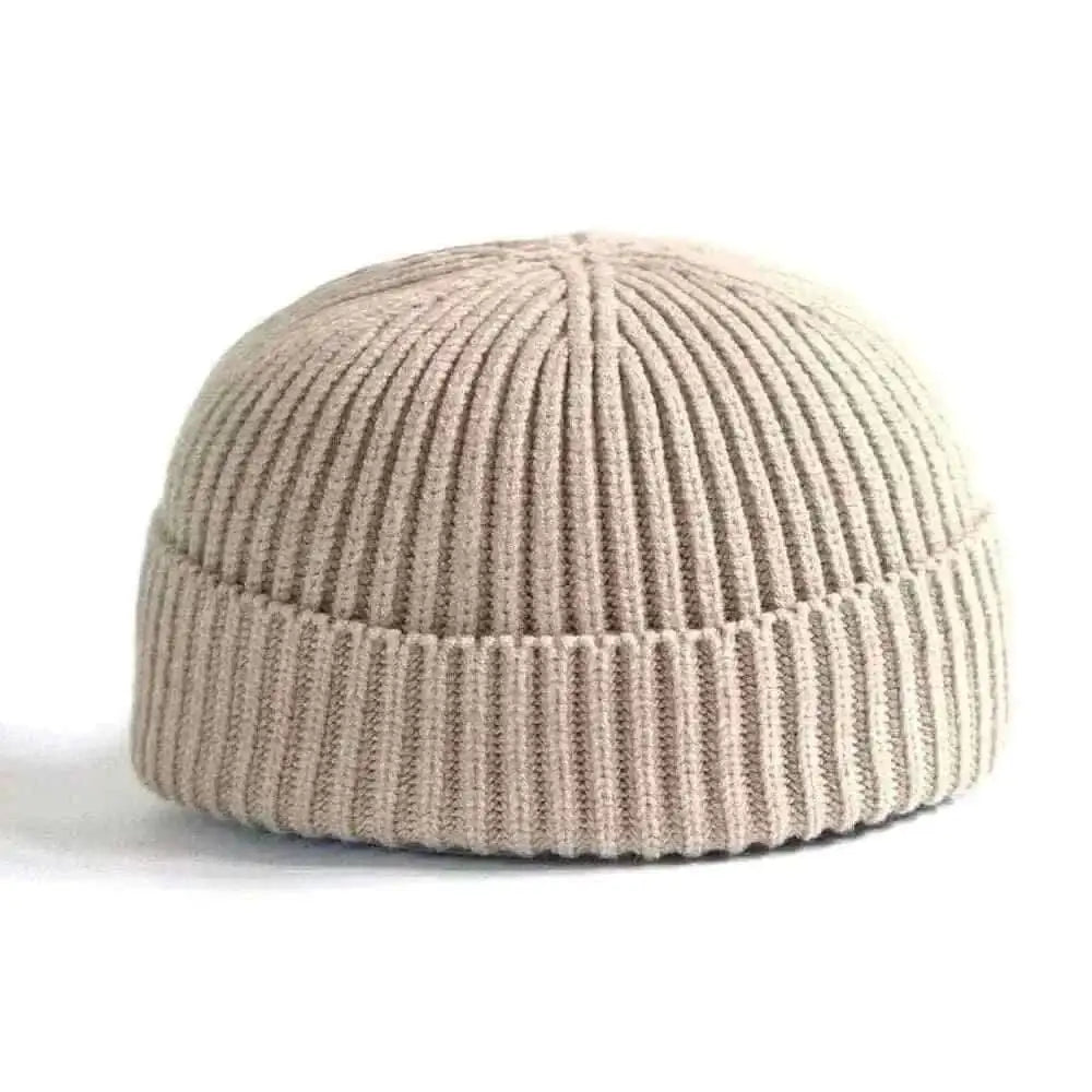 Men Knitted Hat Beanie Skullcap Sailor Docker solid fashion Cuff Brimless Cap Rogue Melon Fur Woolen Knitted Gray beanies hats.