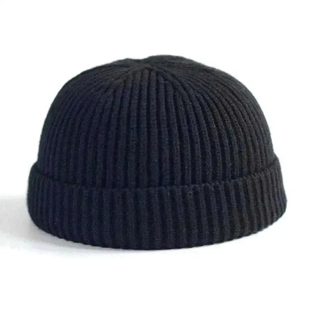 Men Knitted Hat Beanie Skullcap Sailor Docker solid fashion Cuff Brimless Cap Rogue Melon Fur Woolen Knitted Navy Blue beanies hats.