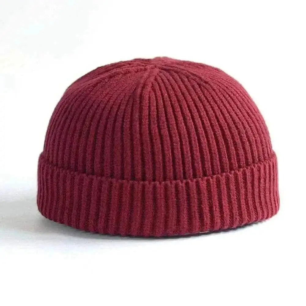 Men Knitted Hat Beanie Skullcap Sailor Docker solid fashion Cuff Brimless Cap Rogue Melon Fur Woolen Knitted Wine Red beanies hats.