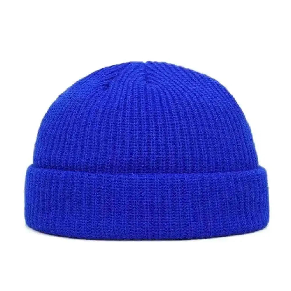 Men Knitted Hat Beanie Skullcap Sailor Docker solid fashion Cuff Brimless Cap Rogue Melon Fur Woolen Knitted beanies sapphire hats.
