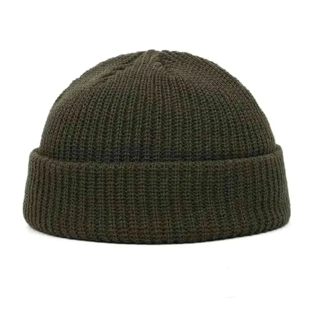 Men Women Knitted Hat Beanie Skullcap Sailor Docker solid fashion Cuff Brimless Cap Rogue Melon Fur Woolen Knitted Army Green beanies hats.