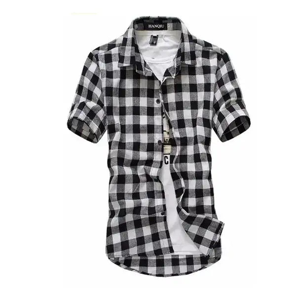 mens t shirts uk, Men's Casual Plaid Flannel Black Shirt Short Sleeve