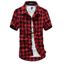 mens t shirts uk, Men's Casual Plaid Flannel Red Shirt Short Sleeve