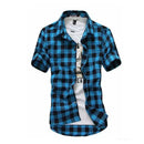 mens t shirts uk, Men's Casual Plaid Flannel Sky Blue Shirt Short Sleeve
