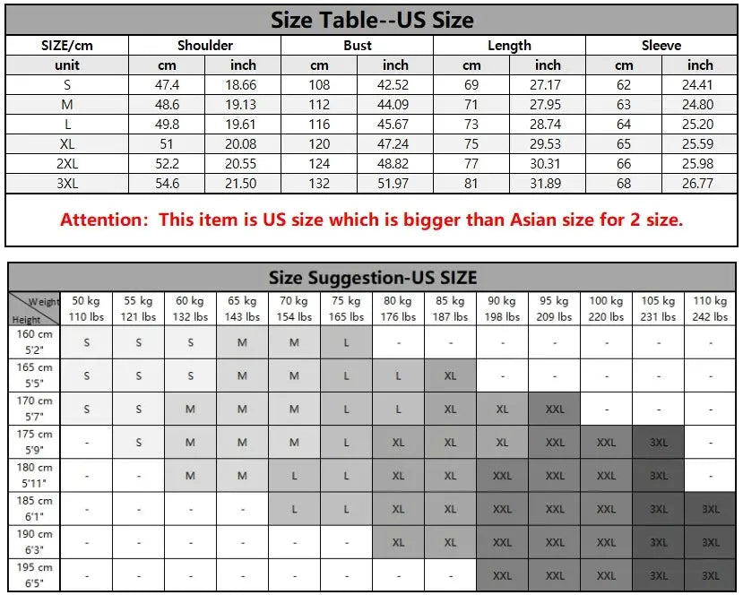 Men's Hoodies Long Sleeve Sweatshirt size chart