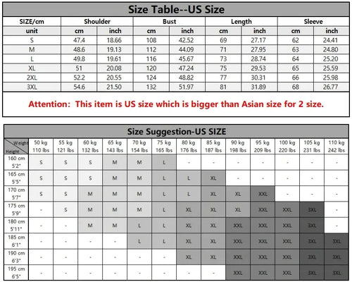 Men's Hoodies Long Sleeve Sweatshirt size chart