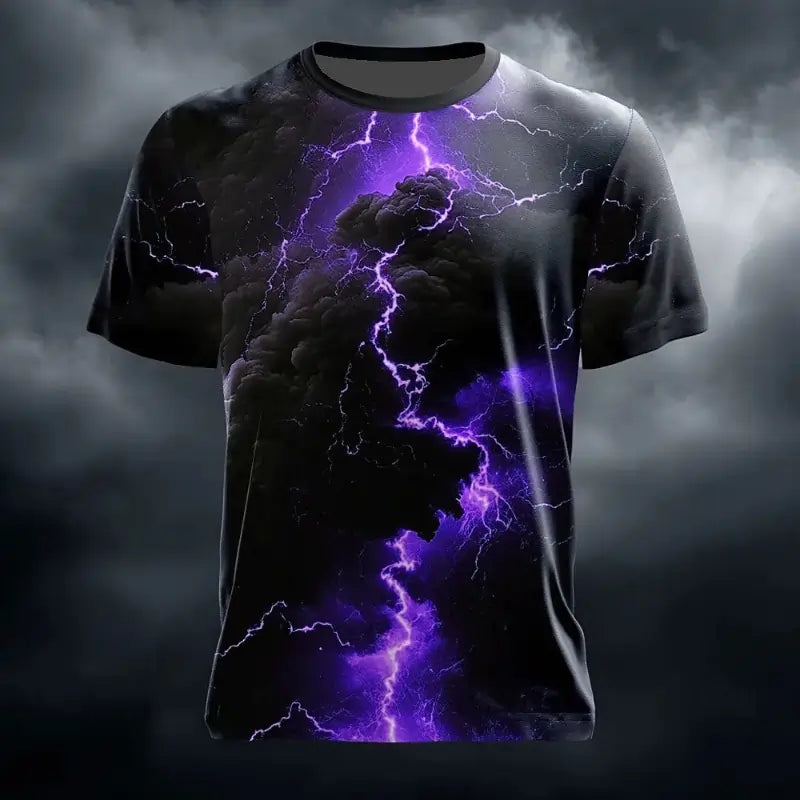 Men's Optical Illusion Lightning T Shirt Short Sleeve Purple