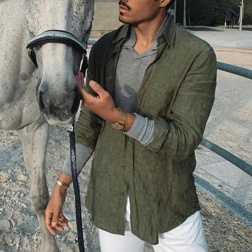 mens casual shirts uk, Men's Shirt Long Sleeve Army Green 1 Regular Fit