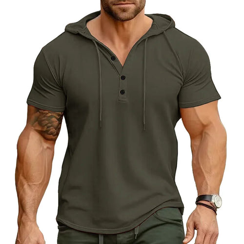 mens t shirts uk, Men's Short-sleeved Army Green T-shirts for Sports and Fitness American-style Henley 