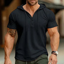 Men's Short-sleeved Black T-shirts for Sports and Fitness American-style Henley 