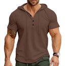 Men's Short-sleeved Brown T-shirts for Sports and Fitness American-style Henley 