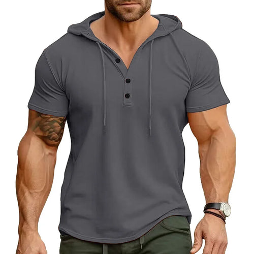 mens t shirts uk, Men's Short-sleeved Gray T-shirts for Sports and Fitness American-style Henley 