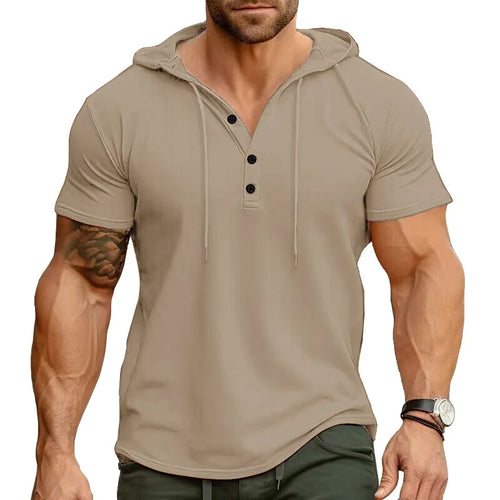 mens t shirts uk, Men's Short-sleeved Khaki T-shirts for Sports and Fitness American-style Henley 