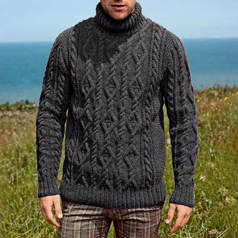 Men's Turtleneck Knitted Dark Gray Sweater