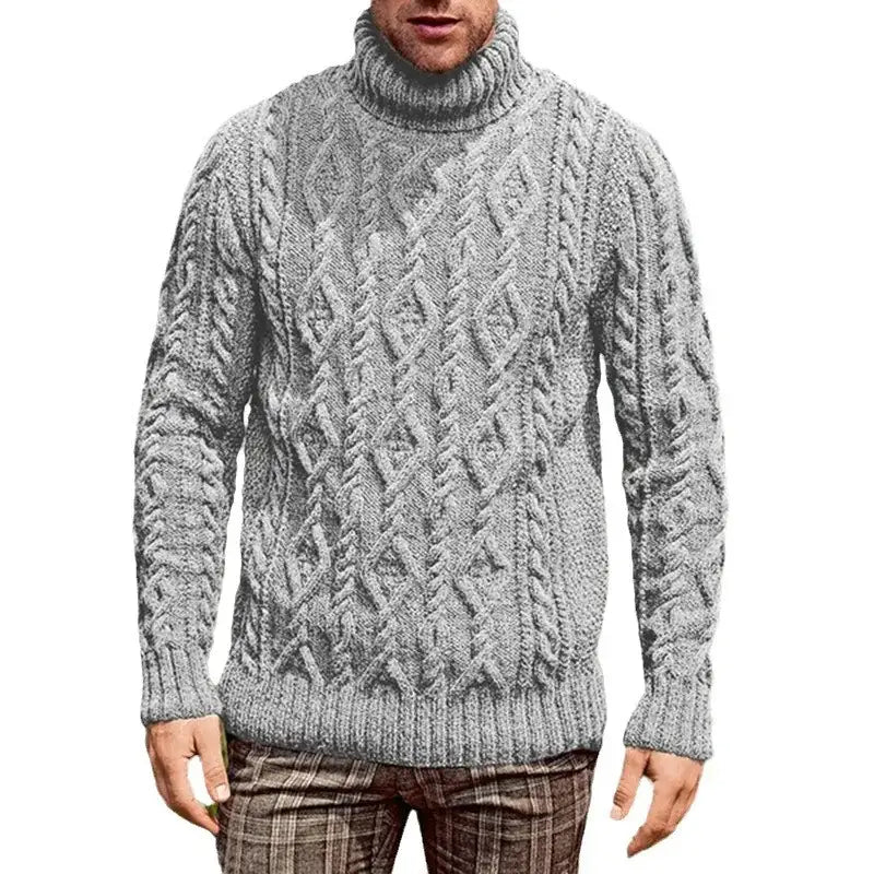 Men's Turtleneck Knitted Gray Sweater