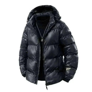 Men Black Puffer Jacket  Winter with Fully Hooded front jacket view
