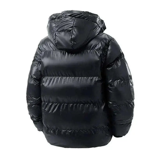 winter coats men offers Men Black Puffer Jacket  Winter with Fully Hooded back view