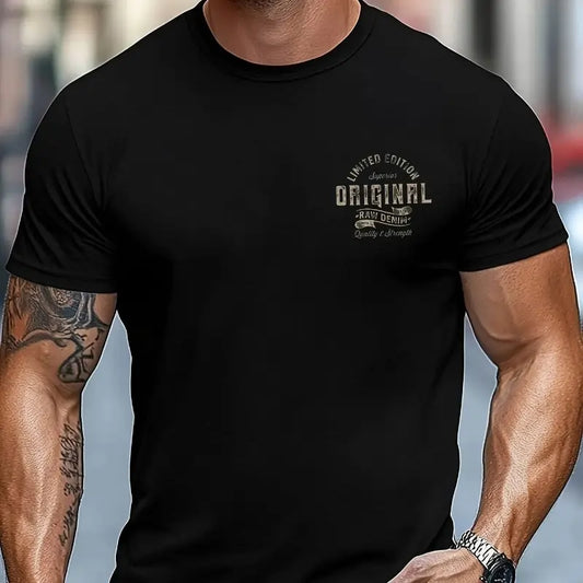 Men's summer printed round neck short T-shirt Black