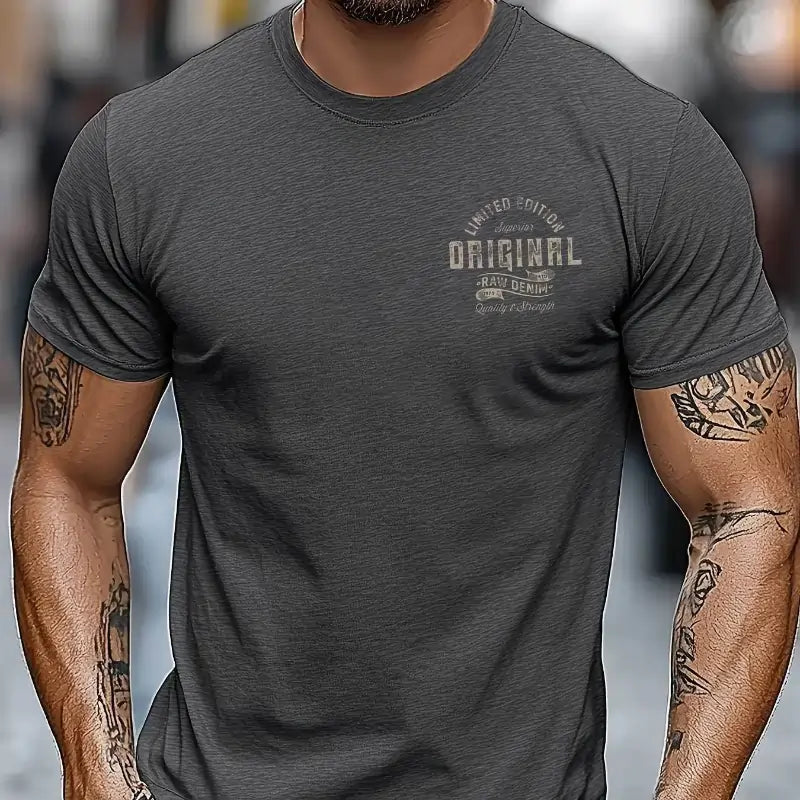 Men's summer printed round neck short T-shirt Dark Gray