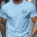 Men's summer printed round neck short T-shirt Sky Blue
