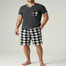 men's pyjamas uk, Mens Pajama Sets Short Sleeve GreyPlaid