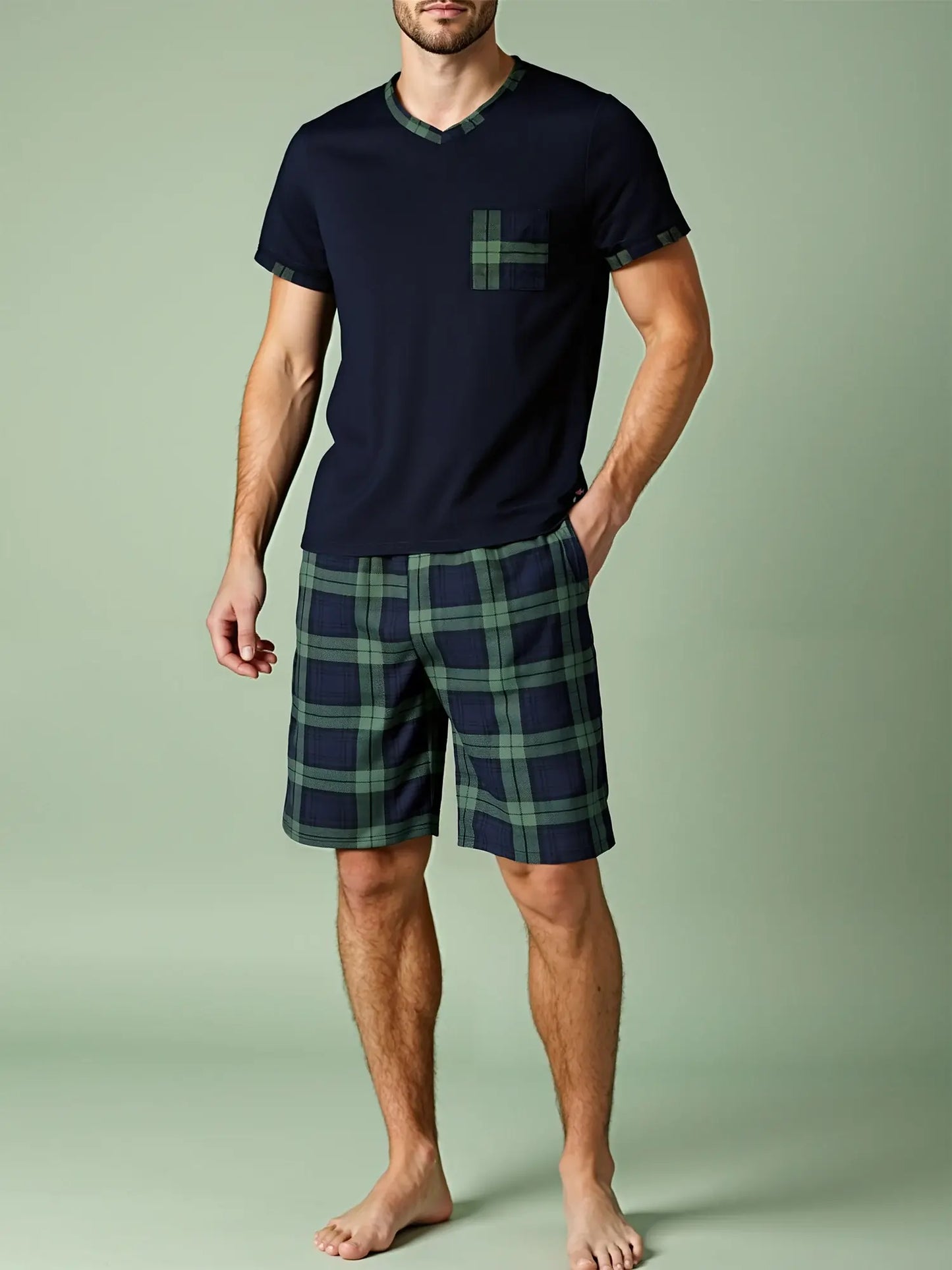 men's pyjamas uk, Mens Pajama Sets Short Sleeve Plaid 