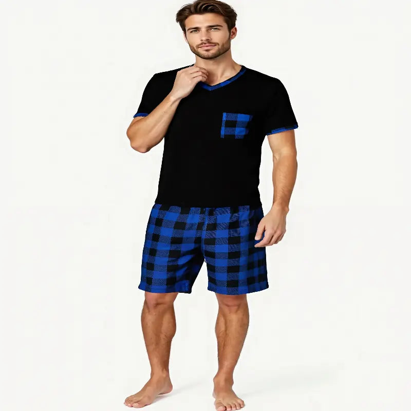 men's pyjamas uk, Mens Pajama Sets Short Sleeve Plaid