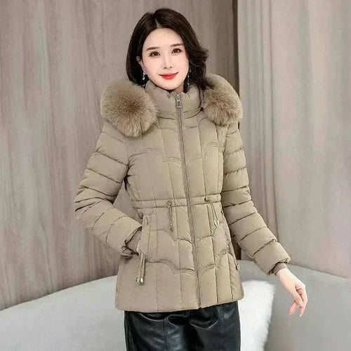 ladies coats and jackets offers Women Parkas Fashion Warm Cotton Khaki Front View 2 Padded Coat