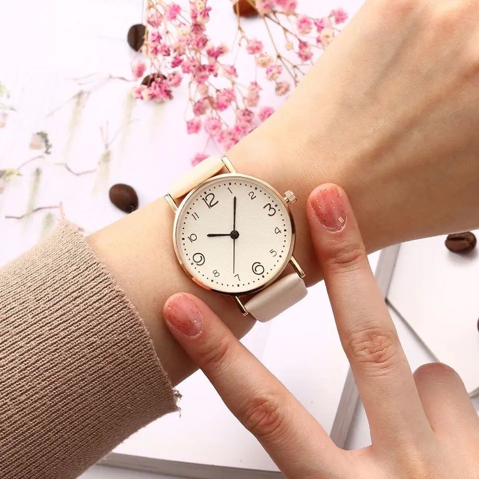 women watches uk |  Ladies Casual Arabic Numbers Leather Analog Quartz Watch