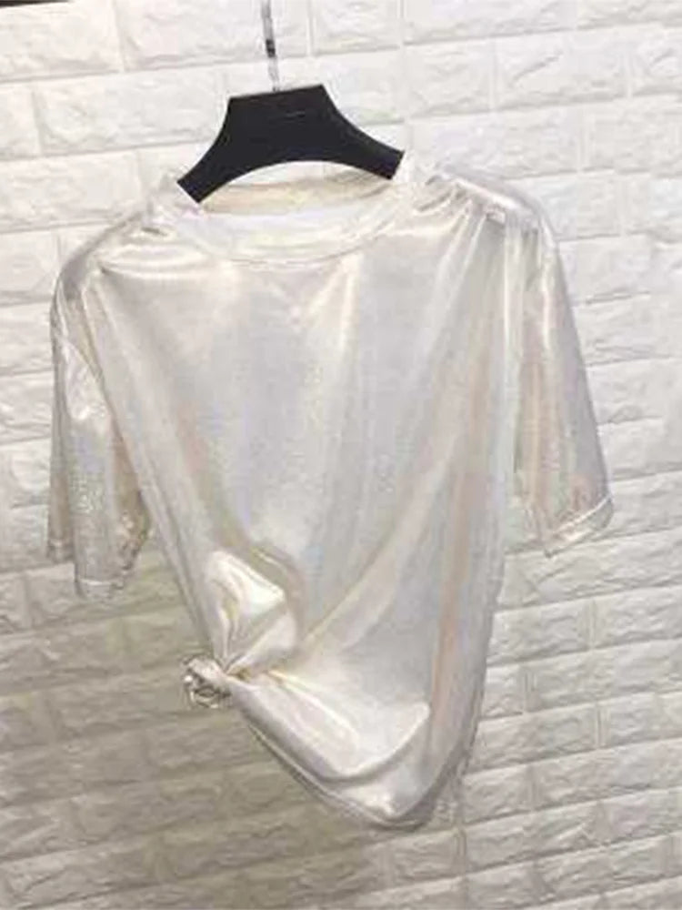 summer woman tops shiny loose short | ladies tops uk