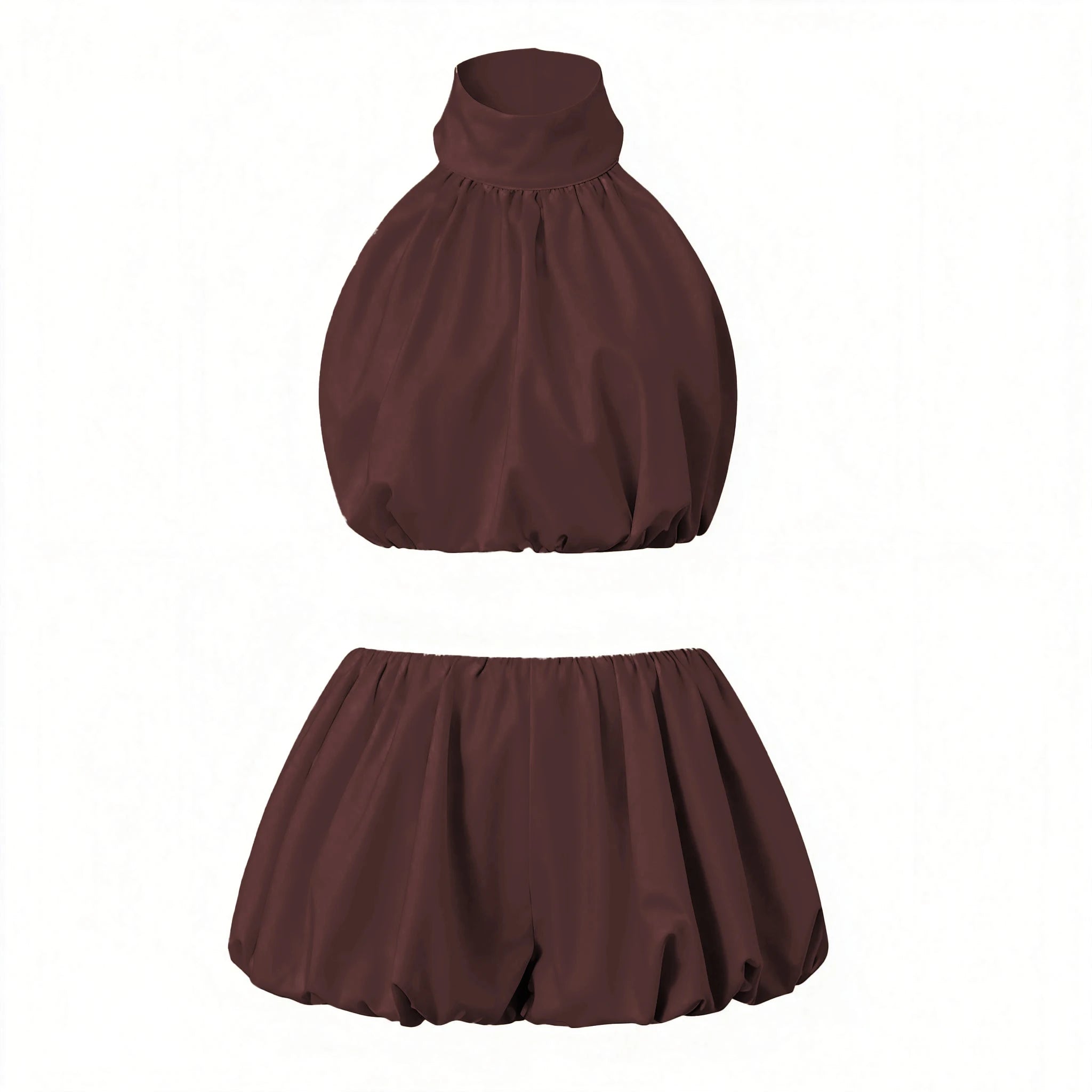 Backless Halter Crop Tops With Mini Skirt Female Outfit | Clothing Casual UK