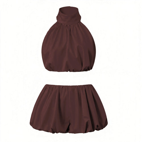 Backless Halter Crop Tops With Mini Skirt Female Outfit | Clothing Casual UK