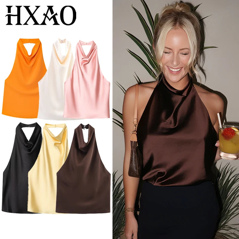 HXAO Top Women Halter Satin Women Tops | ladies tops uk