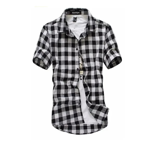 Men's Casual Plaid Flannel Shirt Short Sleeve | mens t shirts uk