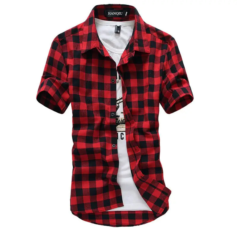 Men's Casual Plaid Flannel Shirt Short Sleeve | mens t shirts uk