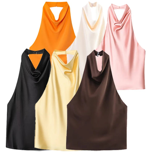 HXAO Top Women Halter Satin Women Tops | ladies tops uk