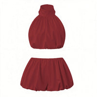 Backless Halter Crop Tops With Mini Skirt Female Outfit | Clothing Casual UK