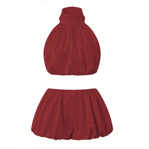 Backless Halter Crop Tops With Mini Skirt Female Outfit | Clothing Casual UK