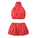 Backless Halter Crop Tops With Mini Skirt Female Outfit | Clothing Casual UK