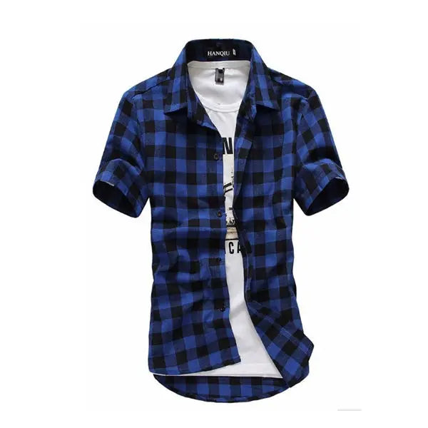 Men's Casual Plaid Flannel Shirt Short Sleeve | mens t shirts uk
