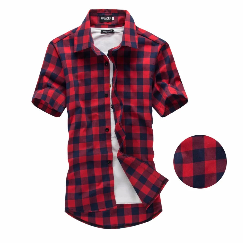 Men's Casual Plaid Flannel Shirt Short Sleeve | mens t shirts uk