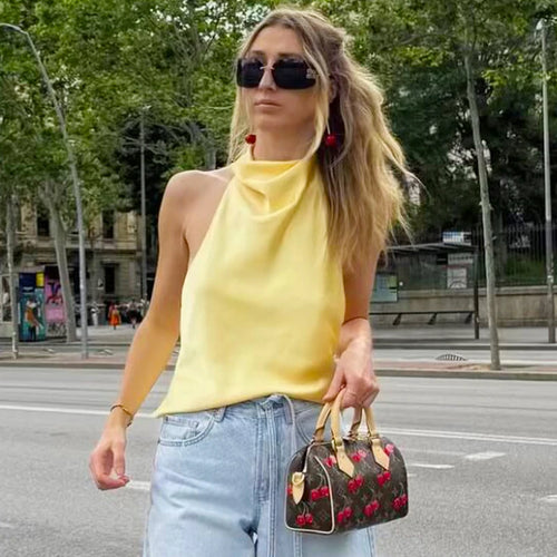 HXAO Top Women Halter Satin Women Tops | ladies tops uk