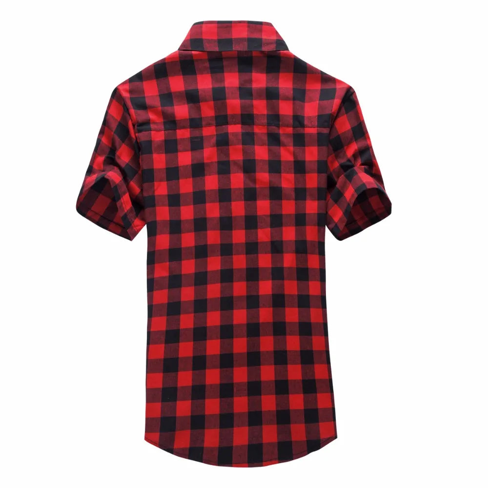Men's Casual Plaid Flannel Shirt Short Sleeve | mens t shirts uk