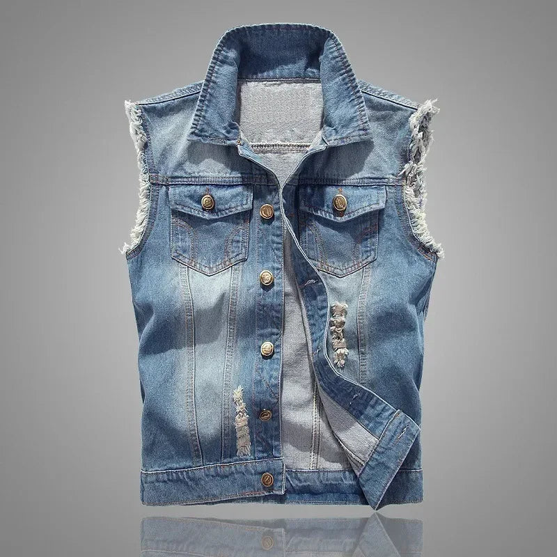 mens t shirts uk | Summer Mens Ripped Denim Vest