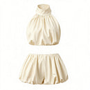 Backless Halter Crop Tops With Mini Skirt Female Outfit | Clothing Casual UK
