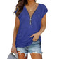 Short-SleevedBlue T-shirt Blouse with Chest Zipper