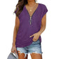 Short-Sleeved Purple T-shirt Blouse with Chest Zipper