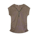 Short-Sleeved T-shirt Blouse with Chest Zipper